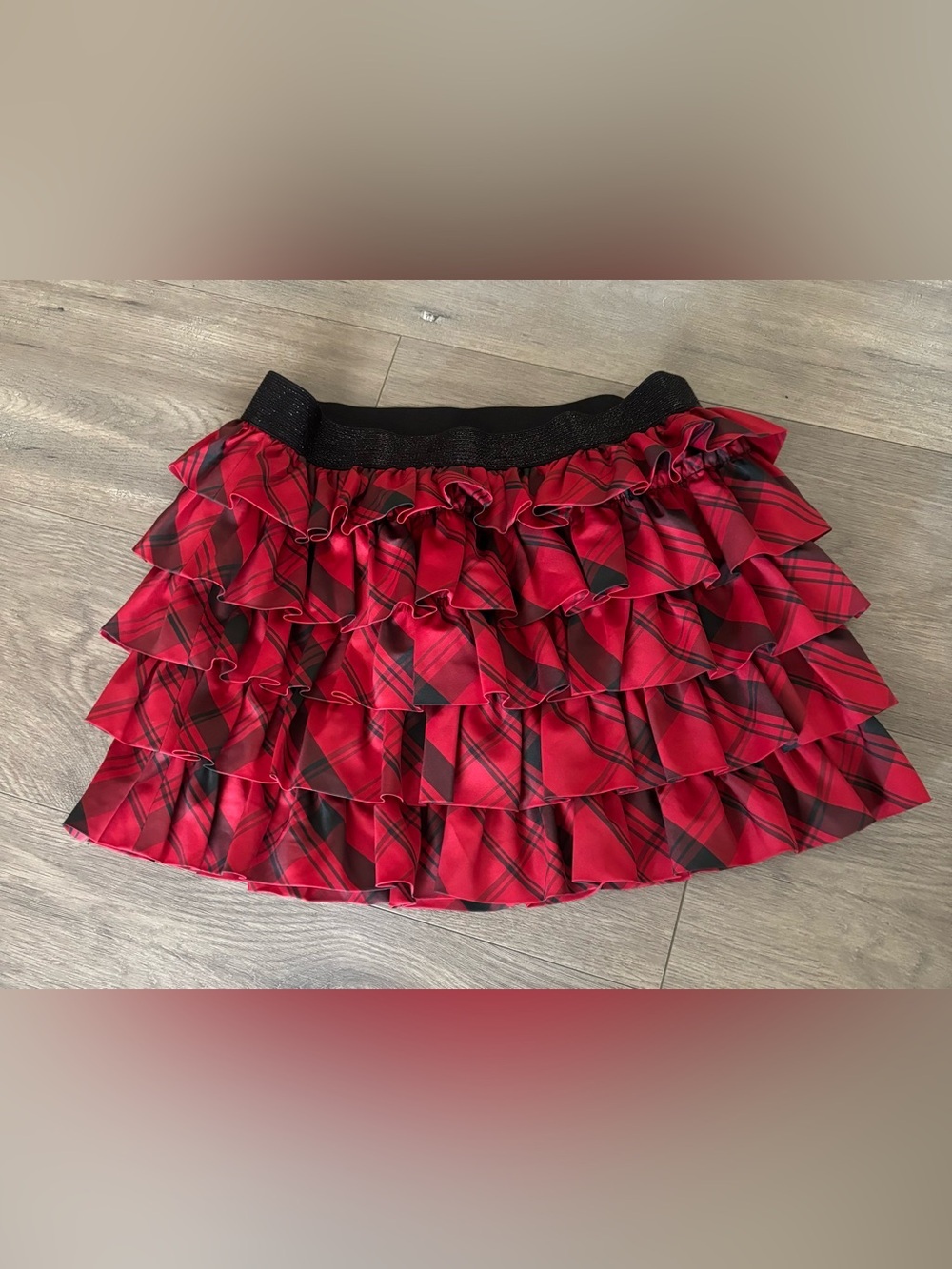 Ralph Lauren Girls Red Tartan Plaid Tiered Ruffle Skirt Size 14